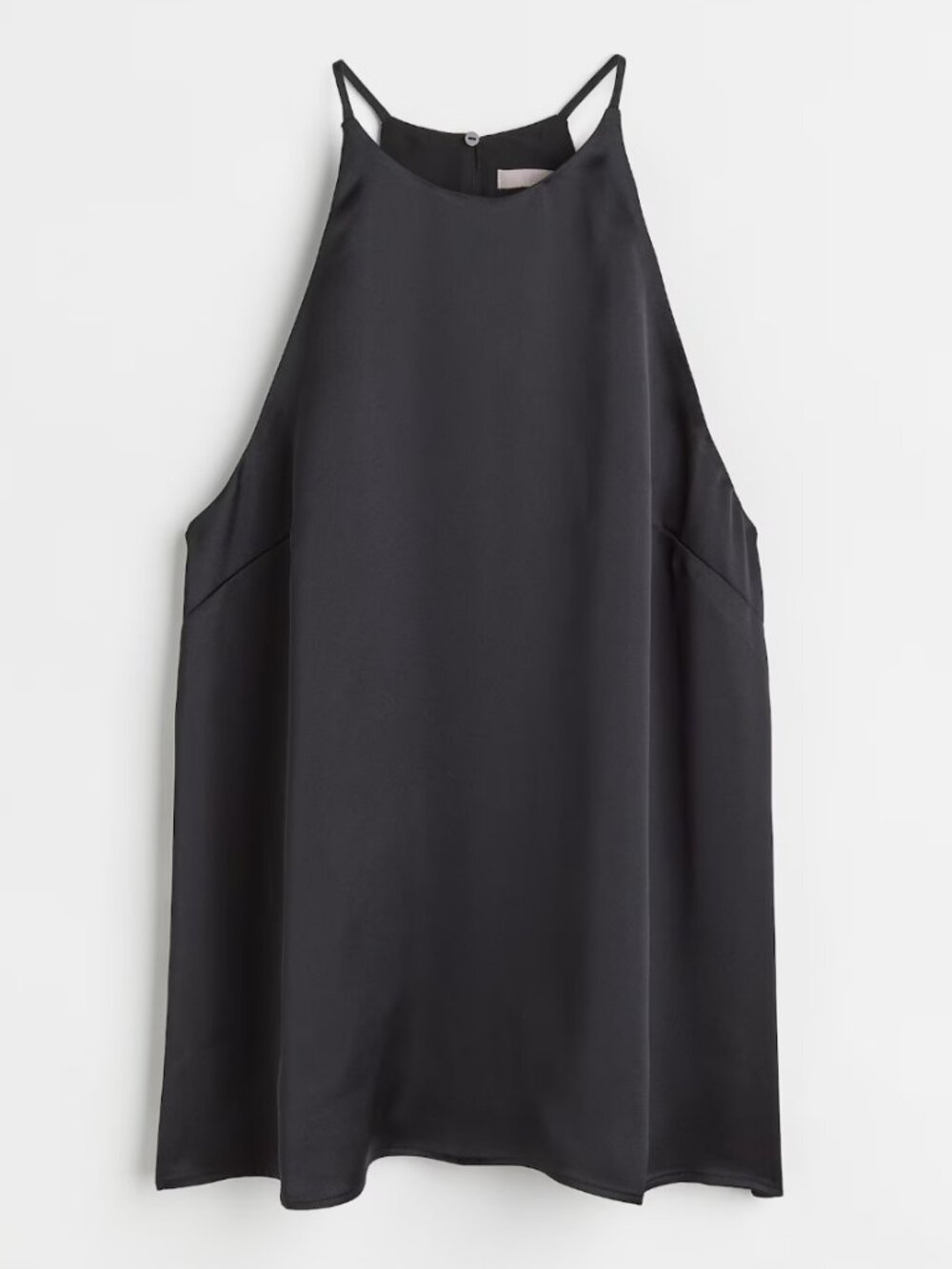 Leith Black Satin High Neck Racerback Spaghetti Strap Sleek MInimalist Top